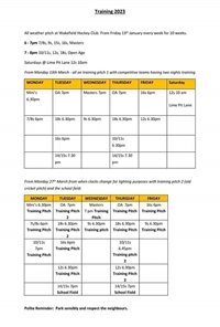 Team training dates